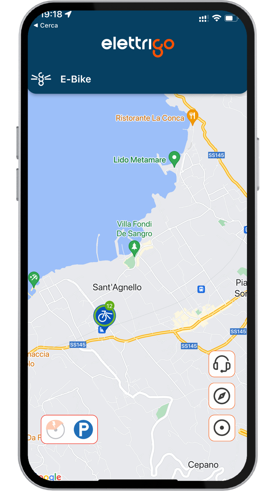 Mappa Elettrigo con una stazione da 12 bici vicino a Sant'Agnello