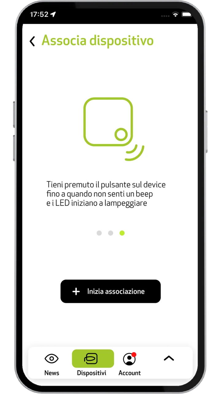 Procedura guidata di associazione di un nuovo dispositivo Bluetooth nell'app Piquadro