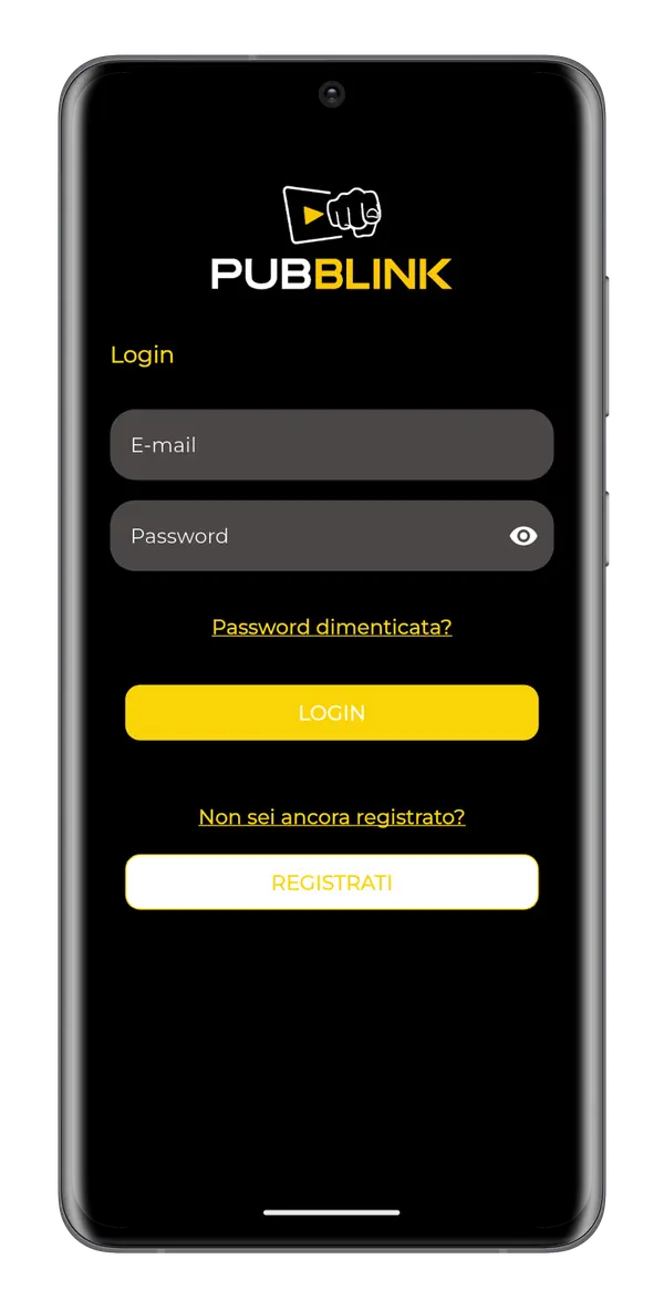Schermata di login dell'app Pubbli Link