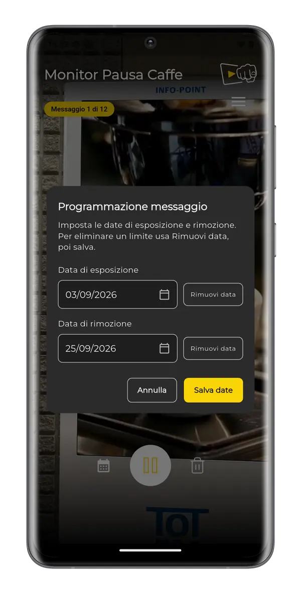 Programmazione messaggio in Pubbli Link con date di esposizione e rimozione