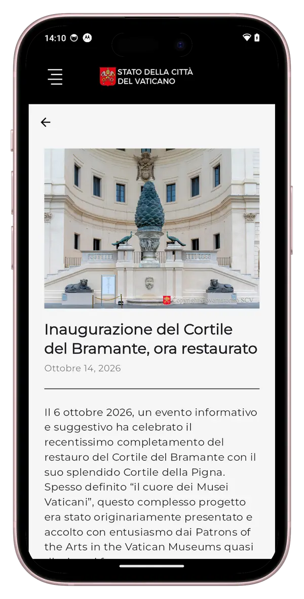 Dettaglio di una notizia in Vatican State con testo e immagine